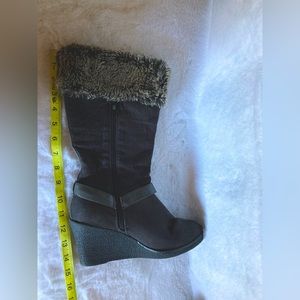 Route 66 Brown Wedge Mid Calf Boots with Faux Fur Size 8